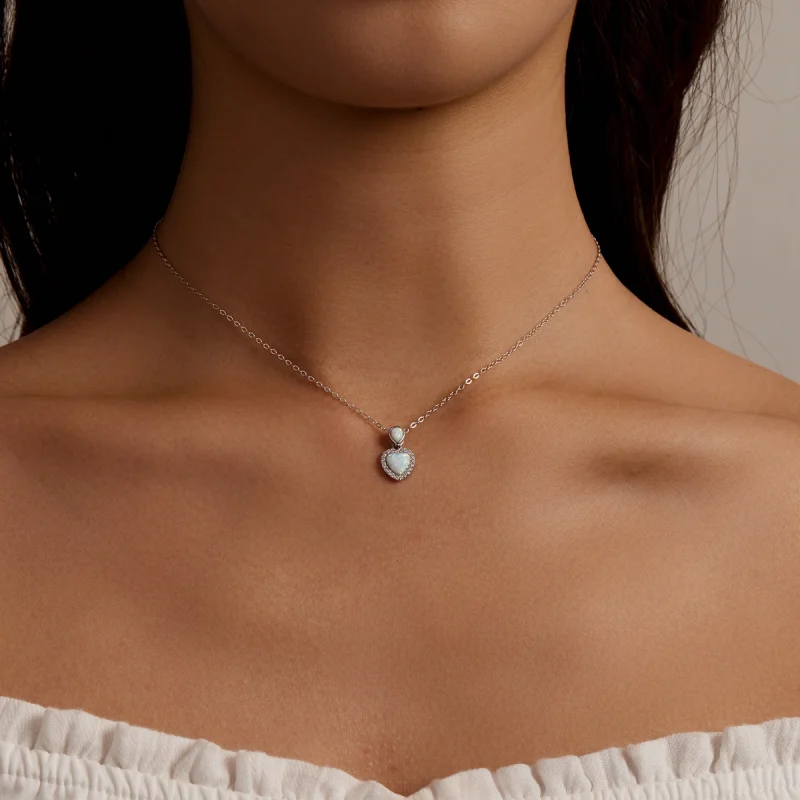 (imagem para) Pandora Style Opal Love Necklace - BSN243 - Visualizar 7