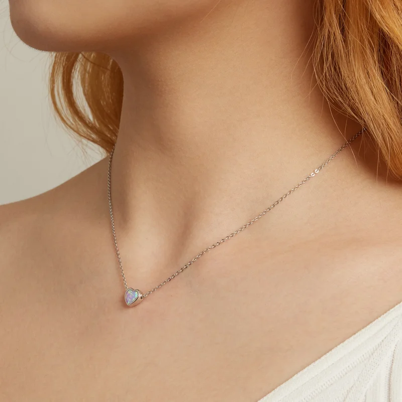 (imagem para) Pandora Style Opal Love Necklace - SCN471 - Visualizar 5