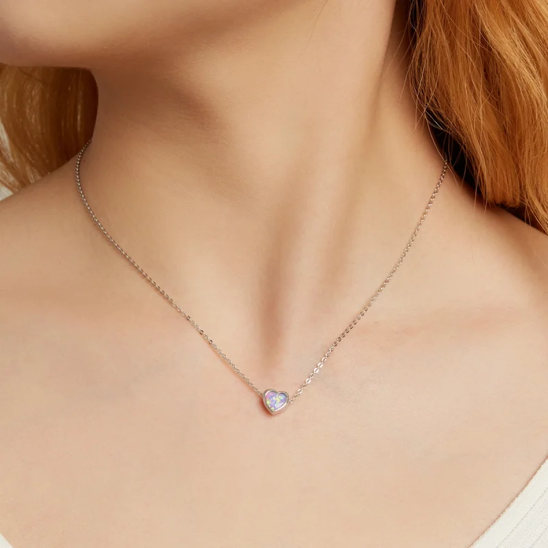 (imagem para) Pandora Style Opal Love Necklace - SCN471 - Visualizar 7