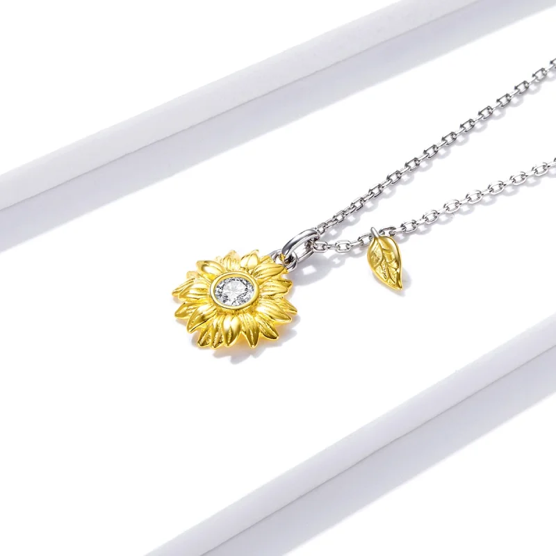 (imagem para) Pandora Style Sun Flower Necklace - BSN212 - Visualizar 3