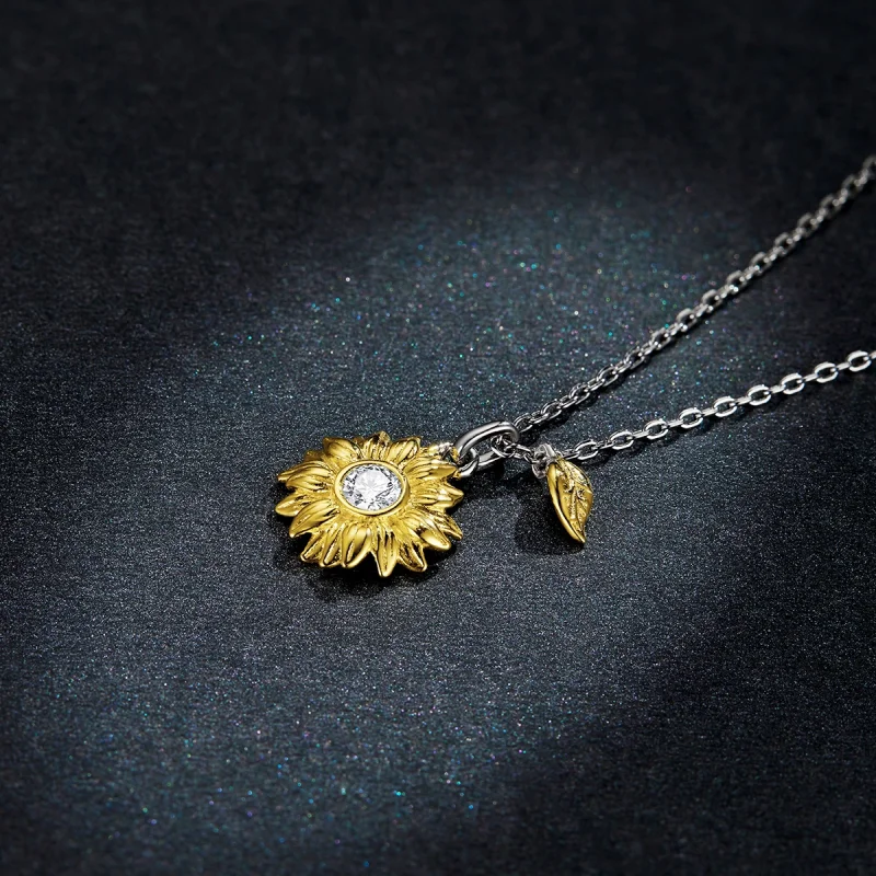 (imagem para) Pandora Style Sun Flower Necklace - BSN212 - Visualizar 5