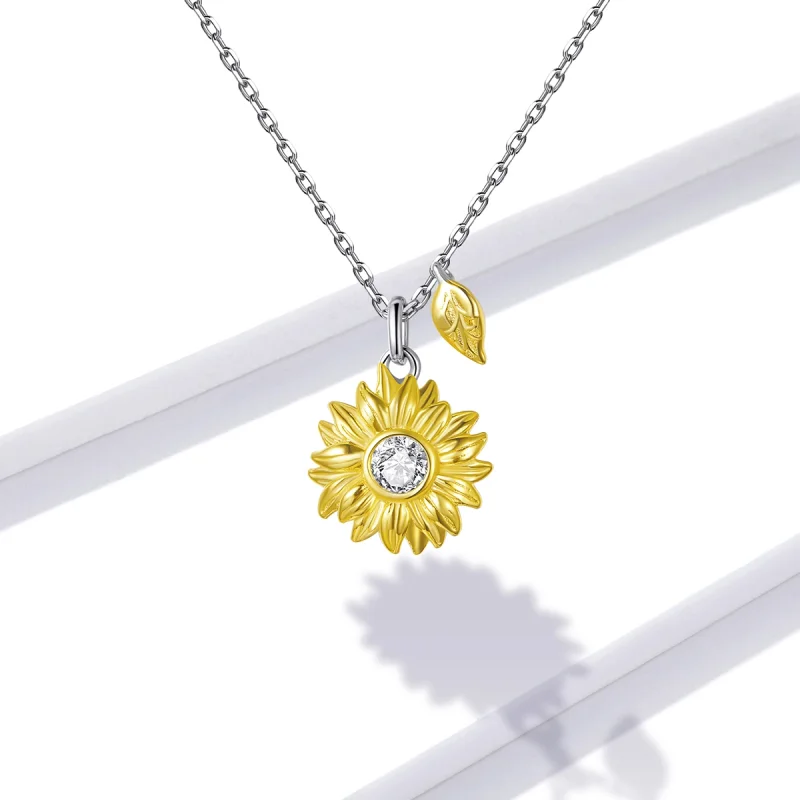 (imagem para) Pandora Style Sun Flower Necklace - BSN212 - Visualizar 6