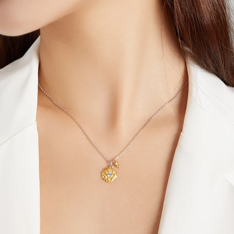 (imagem para) Pandora Style Sun Flower Necklace - BSN212 - Visualizar 7