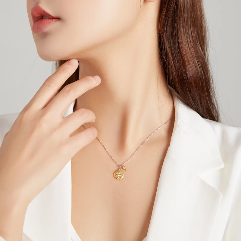 (imagem para) Pandora Style Sun Flower Necklace - BSN212 - Visualizar 9