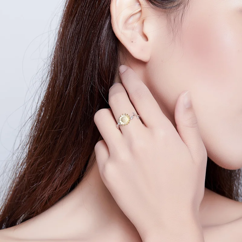 (imagem para) Anel Dois tons Girassóis dourados estilo Pandora - SCR596 - Visualizar 6