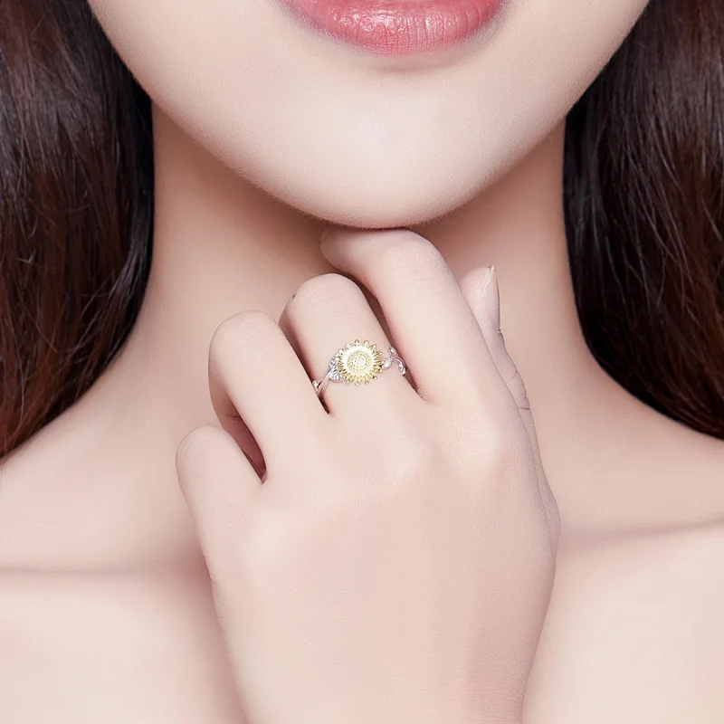 (imagem para) Anel Dois tons Girassóis dourados estilo Pandora - SCR596 - Visualizar 7