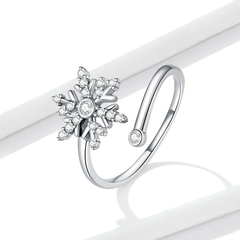 (imagem para) Pandora Style Beautiful Snowflakes Open Ring - BSR214 - Visualizar 2