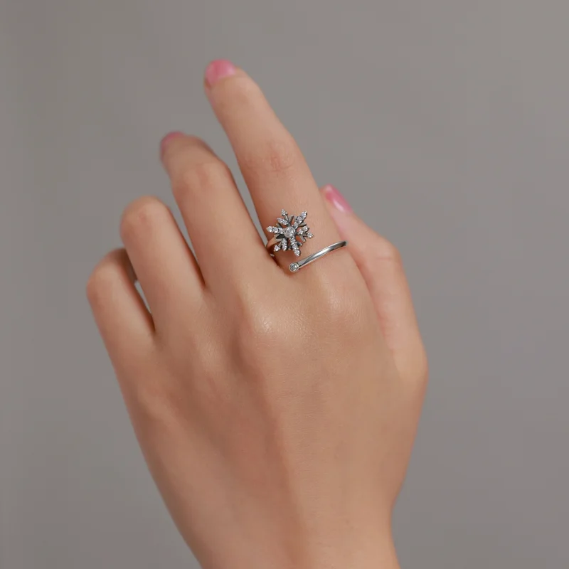 (imagem para) Pandora Style Beautiful Snowflakes Open Ring - BSR214 - Visualizar 8