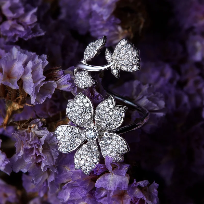 (imagem para) Pandora Style Cherry Blossoms Open Ring - BSR076 - Visualizar 2