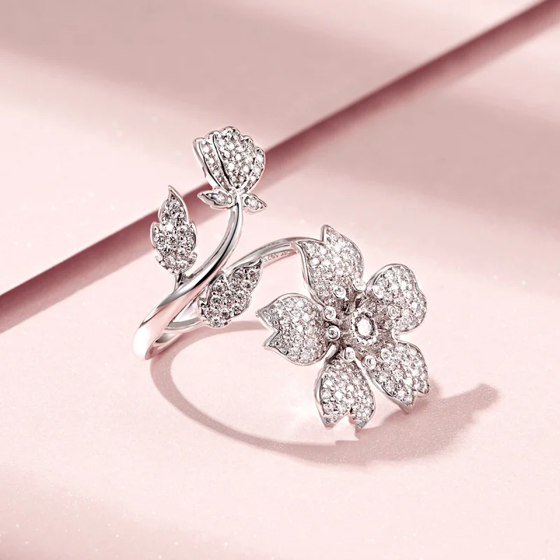 (imagem para) Pandora Style Cherry Blossoms Open Ring - BSR076 - Visualizar 4