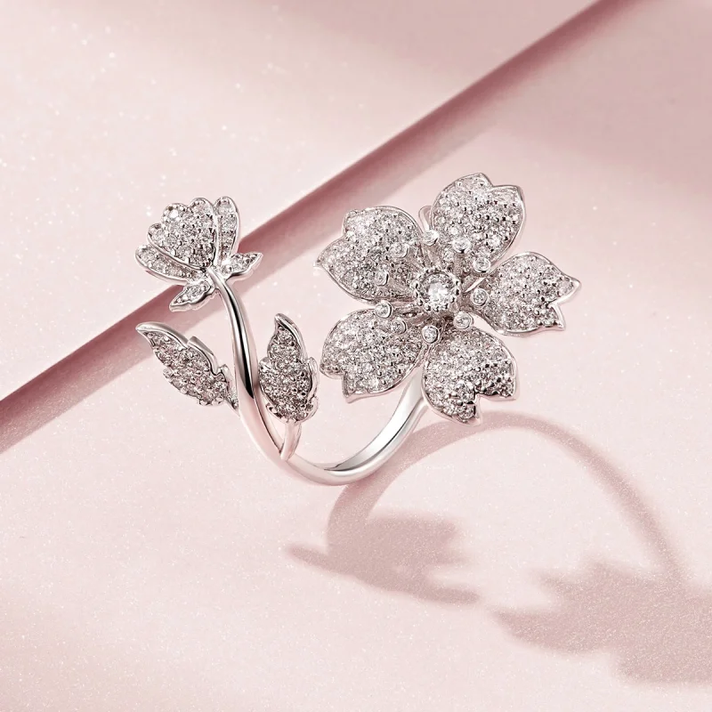 (imagem para) Pandora Style Cherry Blossoms Open Ring - BSR076 - Visualizar 5