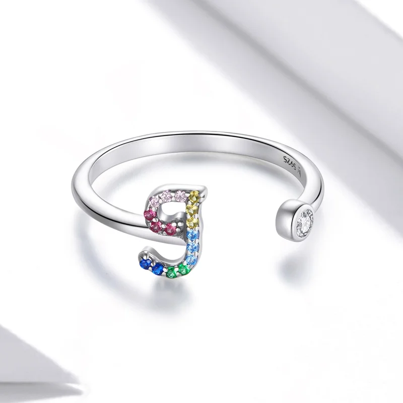 (imagem para) Pandora Style Colorful Letter-J Open Ring - SCR723-J - Visualizar 3