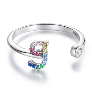 (imagem para) Pandora Style Colorful Letter-J Open Ring - SCR723-J