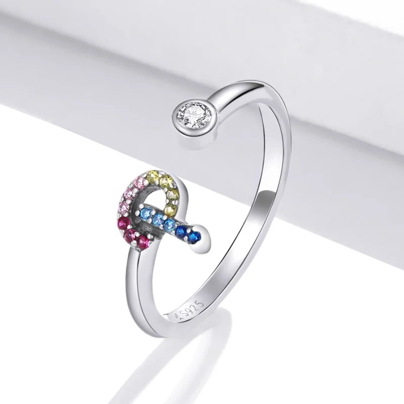 (imagem para) Pandora Style Colorful Letter-P Open Ring - SCR723-P - Visualizar 2