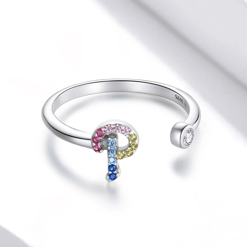 (imagem para) Pandora Style Colorful Letter-P Open Ring - SCR723-P - Visualizar 3