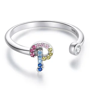 (imagem para) Pandora Style Colorful Letter-P Open Ring - SCR723-P