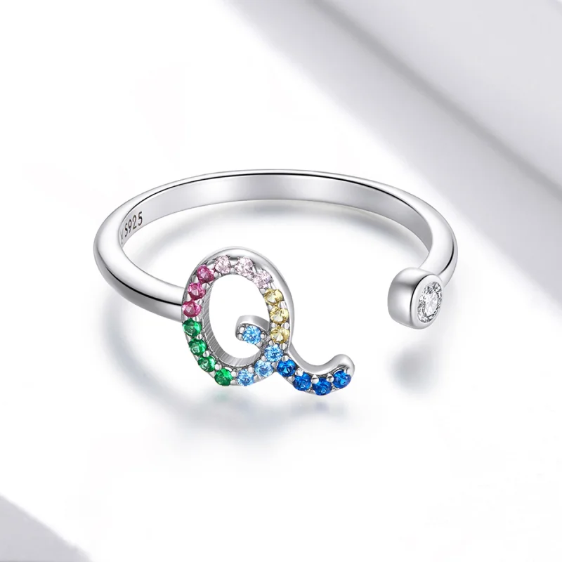 (imagem para) Pandora Style Colorful Letter-Q Open Ring - SCR723-Q - Visualizar 3