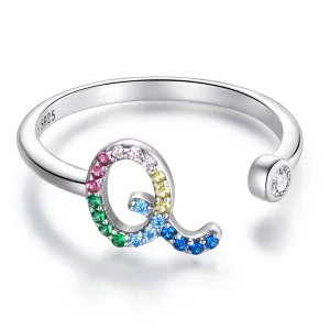(imagem para) Pandora Style Colorful Letter-Q Open Ring - SCR723-Q