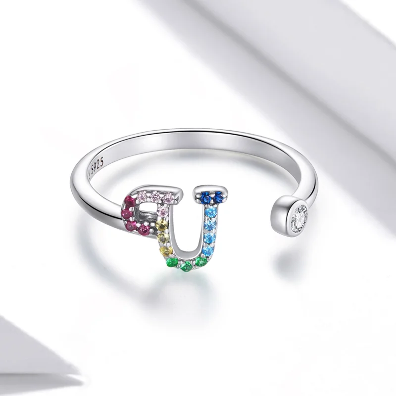 (imagem para) Pandora Style Colorful Letter-U Open Ring - SCR723-U - Visualizar 3