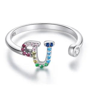 (imagem para) Pandora Style Colorful Letter-U Open Ring - SCR723-U