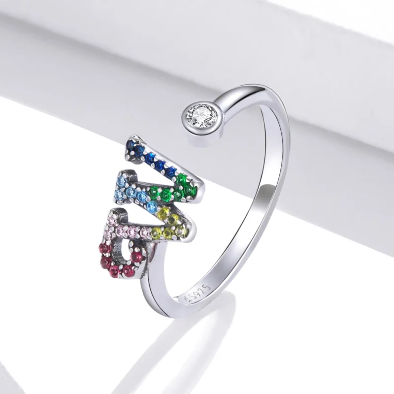 (imagem para) Pandora Style Colorful Letter-W Open Ring - SCR723-W - Visualizar 2