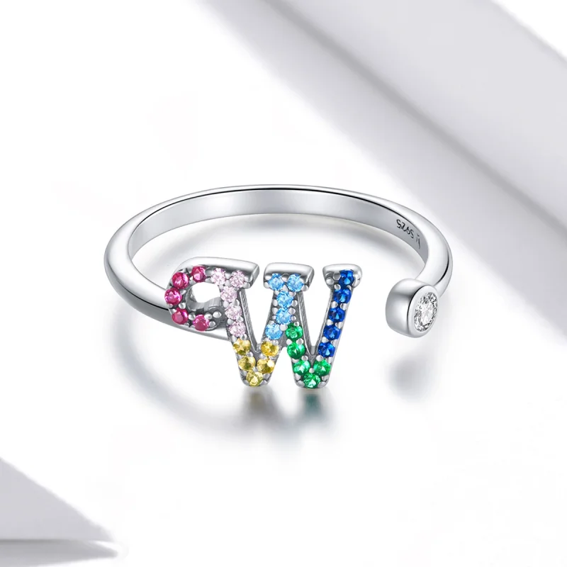 (imagem para) Pandora Style Colorful Letter-W Open Ring - SCR723-W - Visualizar 3