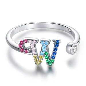 (imagem para) Pandora Style Colorful Letter-W Open Ring - SCR723-W