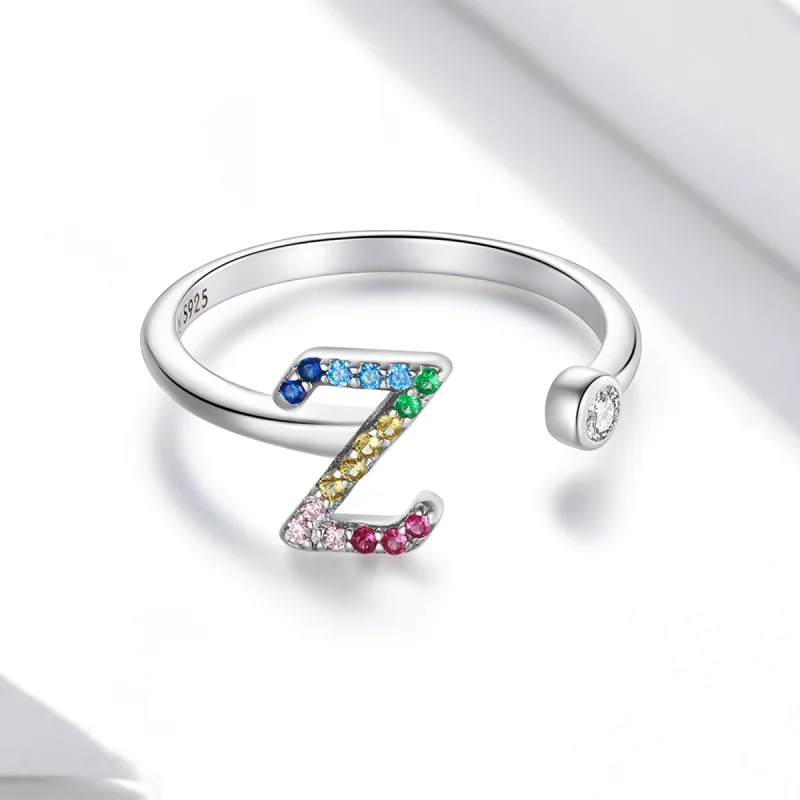 (imagem para) Pandora Style Colorful Letter-Z Open Ring - SCR723-Z - Visualizar 3