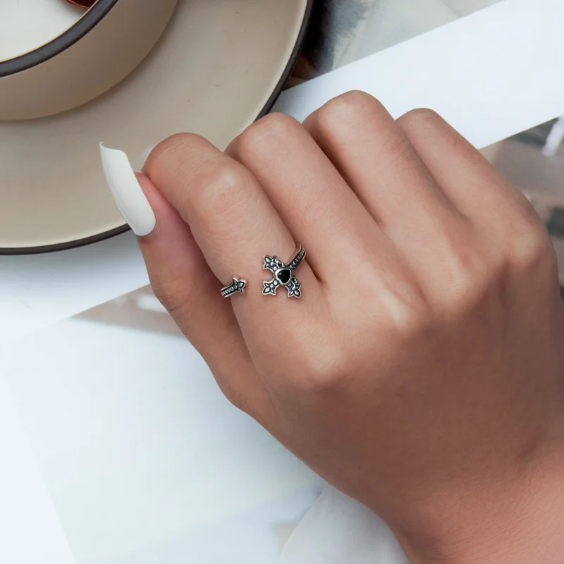 (imagem para) Pandora Style Cross Open Ring - BSR298 - Visualizar 6