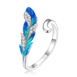 (imagem para) Pandora Style Dazzling Blue Feather Open Ring - BSR301