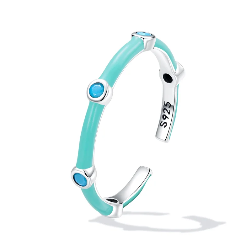 (imagem para) Pandora Style Delicate Turquoise Open Ring - SCR813 - Visualizar 2