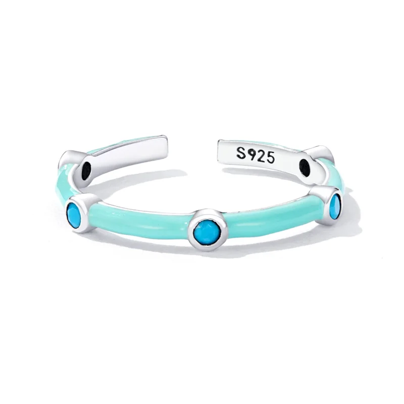 (imagem para) Pandora Style Delicate Turquoise Open Ring - SCR813 - Visualizar 3