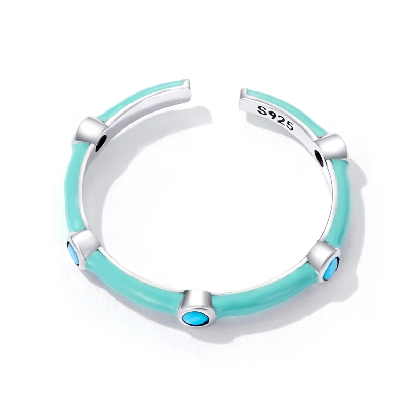 (imagem para) Pandora Style Delicate Turquoise Open Ring - SCR813 - Visualizar 4