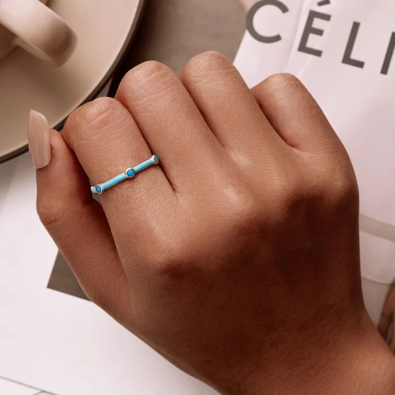 (imagem para) Pandora Style Delicate Turquoise Open Ring - SCR813 - Visualizar 6