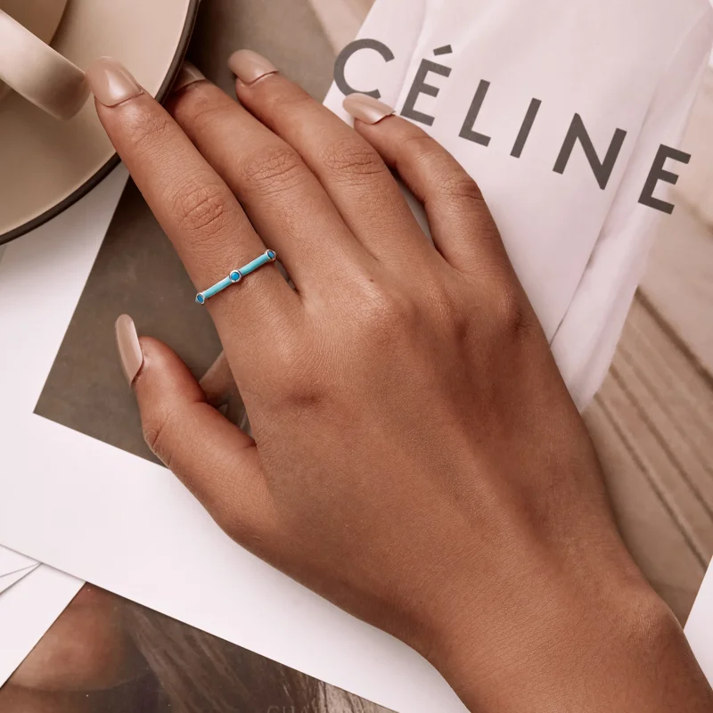 (imagem para) Pandora Style Delicate Turquoise Open Ring - SCR813 - Visualizar 7