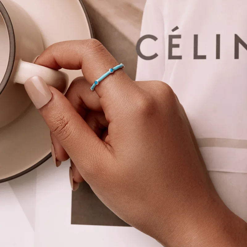 (imagem para) Pandora Style Delicate Turquoise Open Ring - SCR813 - Visualizar 8