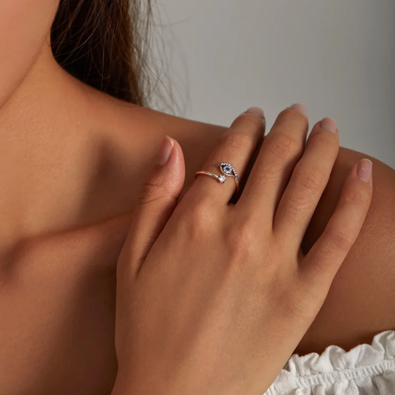 (imagem para) Pandora Style Devil Eye Open Ring - BSR215 - Visualizar 7