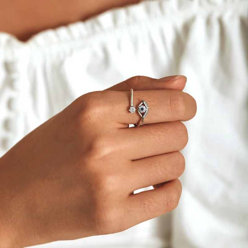 (imagem para) Pandora Style Devil Eye Open Ring - BSR215 - Visualizar 8