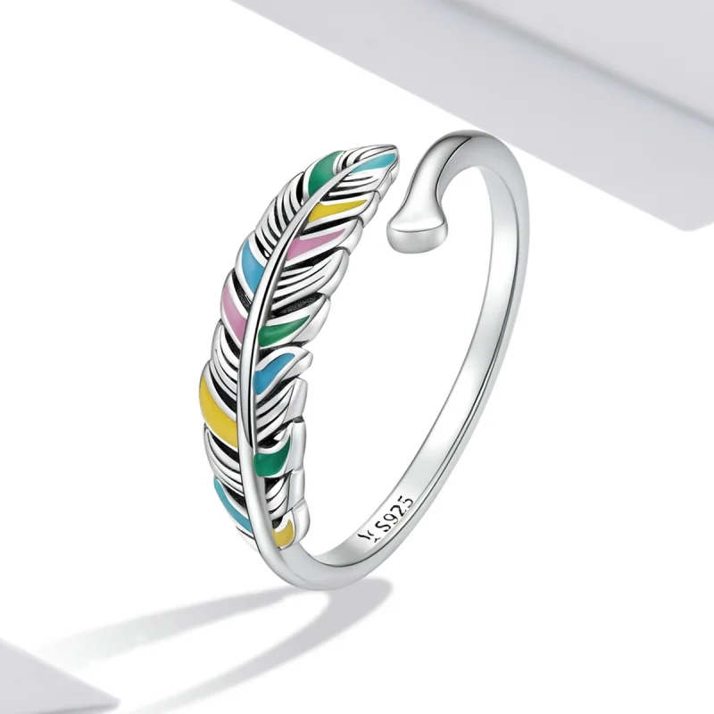 (imagem para) Pandora Style Feather Open Ring - SCR799 - Visualizar 2