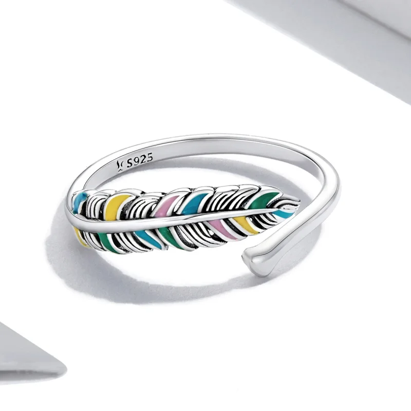 (imagem para) Pandora Style Feather Open Ring - SCR799 - Visualizar 3