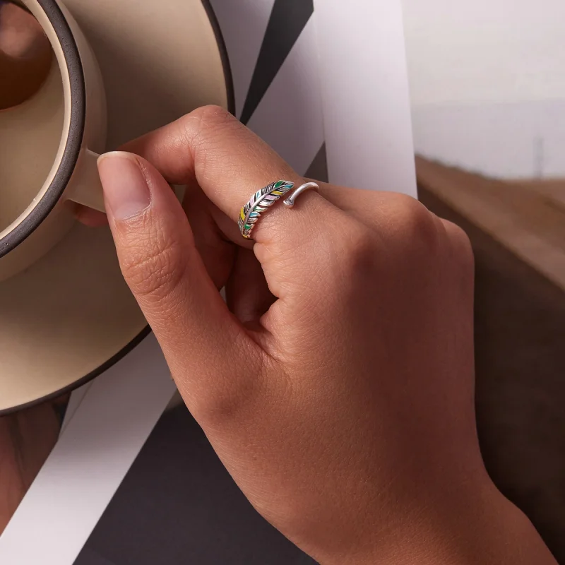 (imagem para) Pandora Style Feather Open Ring - SCR799 - Visualizar 5