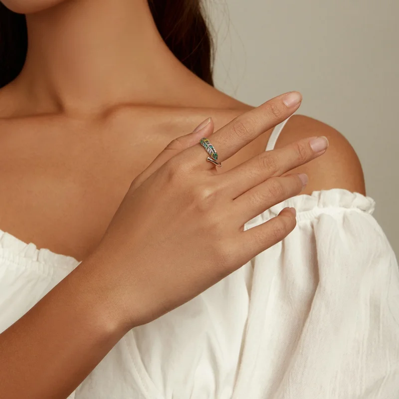 (imagem para) Pandora Style Feather Open Ring - SCR799 - Visualizar 7