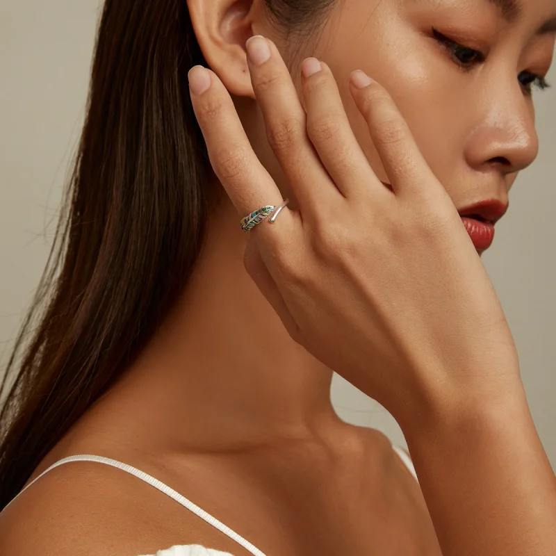 (imagem para) Pandora Style Feather Open Ring - SCR799 - Visualizar 8