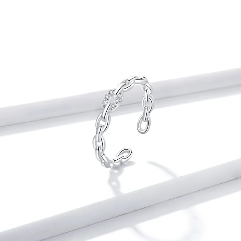 (imagem para) Pandora Style Geometric Chain Open Ring - BSR145 - Visualizar 3