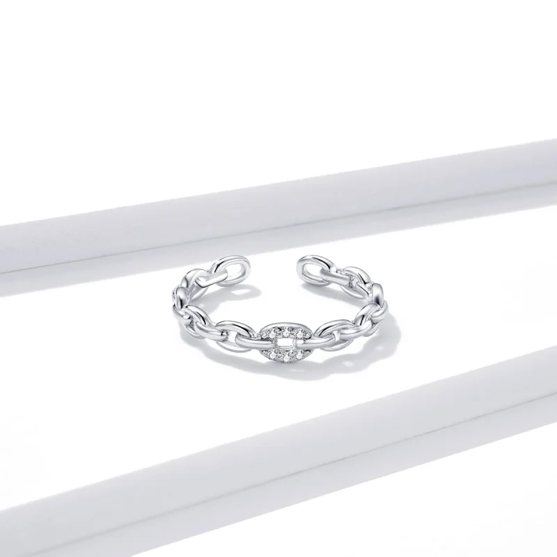 (imagem para) Pandora Style Geometric Chain Open Ring - BSR145 - Visualizar 4