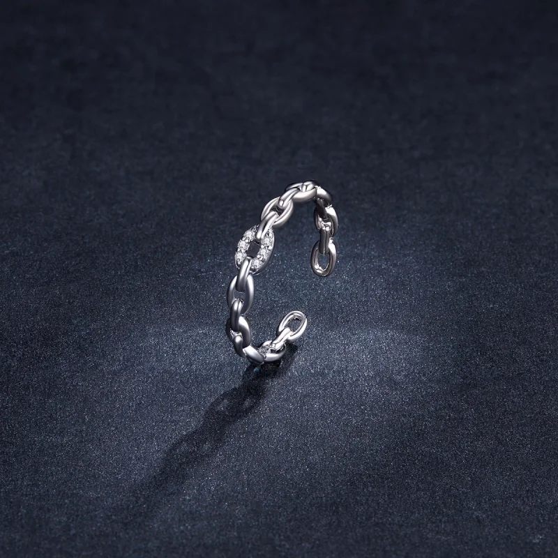 (imagem para) Pandora Style Geometric Chain Open Ring - BSR145 - Visualizar 5