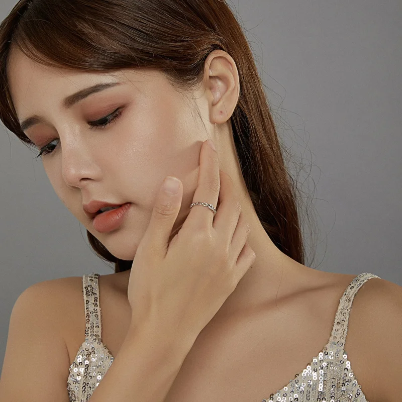 (imagem para) Pandora Style Geometric Chain Open Ring - BSR145 - Visualizar 7