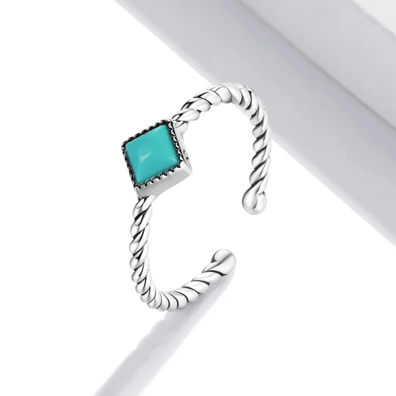 (imagem para) Pandora Style Geometric Turquoise Open Ring - SCR753 - Visualizar 2