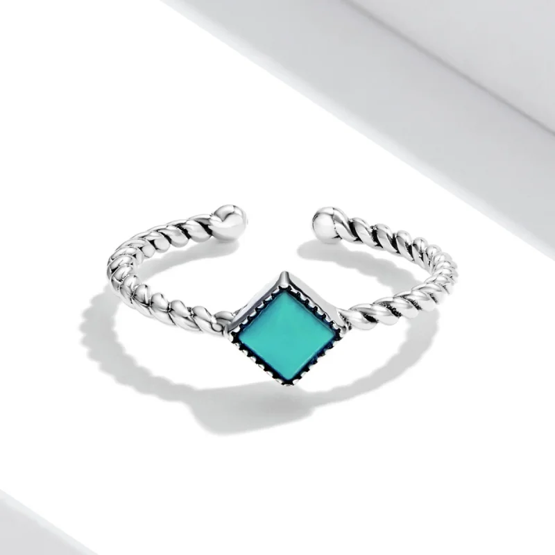 (imagem para) Pandora Style Geometric Turquoise Open Ring - SCR753 - Visualizar 3