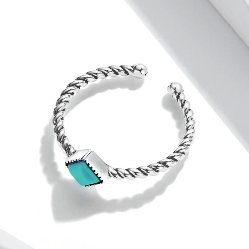 (imagem para) Pandora Style Geometric Turquoise Open Ring - SCR753 - Visualizar 4